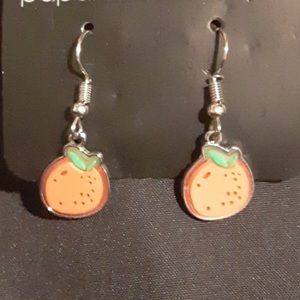 NWT Orange 1/2 earrings w/one little leaf, Hawaii style